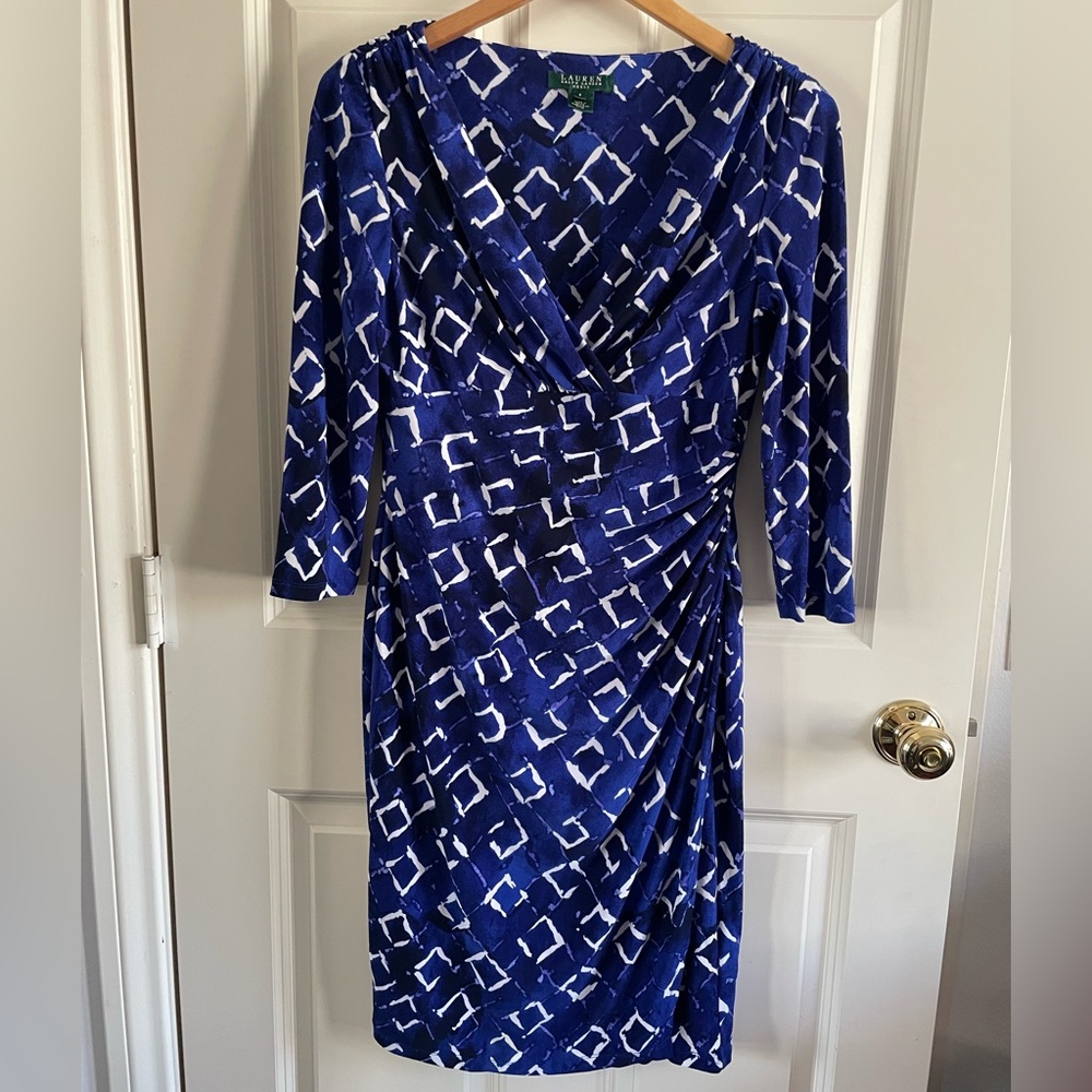 Ralph Lauren Geometric Blue and White Dress